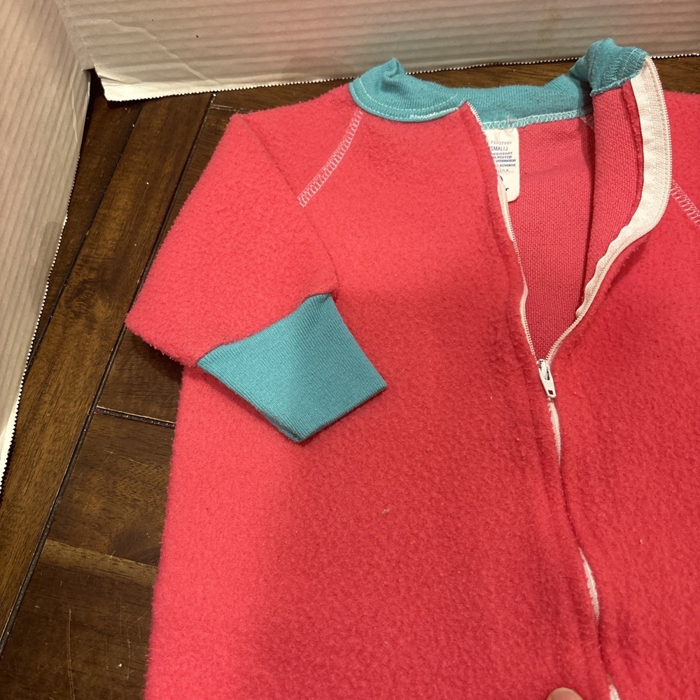 Vintage Gerber Baby Footie Pajamas Pink And Teal 1T 12 months 90s Y2K - Picture 4 of 7